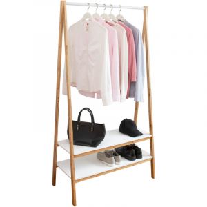 Wenko Portemanteau Finja, Penderie D&eacute;corative En Bambou avec 2 &Eacute;tag&egrave;res &agrave; Chaussures En Mdf Et Une Tringle &agrave; V&ecirc;tements En M&eacute;tal, Design Scandi Minimaliste, 95 X 172 X 42 Cm, Marron/Blanc
