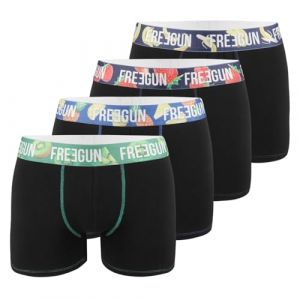 Freegun Caleçon Homme Coton, Boxer Homme, Anti-Irritation, Respirant (Lot de 4), Noir, Jaune, Vert, Rouge Taille M