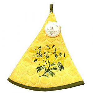 Essuie main rond en éponge Tissage Jacquard mimosa jaune Qualité Premium