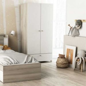 Image de Armoire penderie 2 portes battantes 1 tiroir Blanc mat/Ch&ecirc;ne clair - zily - l 90 x l 52 x h 188 cm