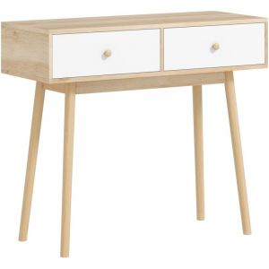 Homcom Console style nordique - 2 tiroirs coulissants - dim. 86 x 35 x 75 cm - effet bois clair blanc
