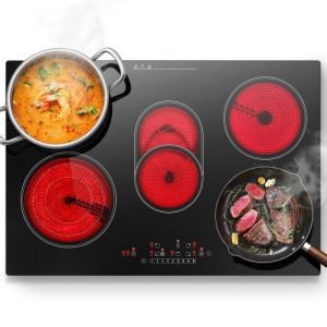 Plaque Vitroc&eacute;ramique 5 feux Plaque de cuisson Encastrable 77cm 8500W 9 Niveaux Commande Tactile Pour Toutes Les Casseroles