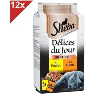 Sheba Délices du Jour 72 Sachets poulet dinde en sauce pour chat 50g (12x6)
