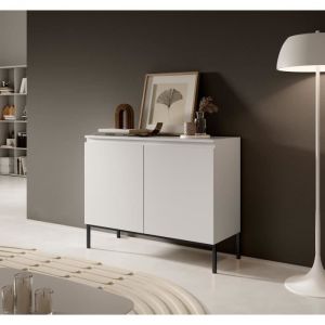 Commode à deux portes - BEMMI - 100 cm - blanc avec pieds noirs