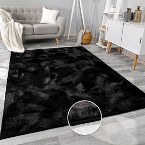 Tapis De Salon Fausse Fourrure Peluche Tapis Shaggy Long Lavable Divers Couleurs Noir, 100x200 cm - Paco Home