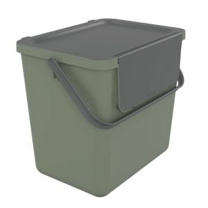 Sundis Loops, poubelle de tri sélectif d’intérieur 25L, empilable, rectangulaire, en plastique recyclé vert, avec couvercle, poignée et anse, pour cuisine, cantine, restaurant, salle de pause