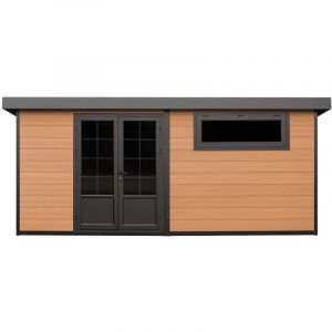 Abri de jardin en bois composite 28 mm - parois r&eacute;versibles - gris anthracite ou naturel fonc&eacute; - 17,25 m&sup2; - HAZELTON