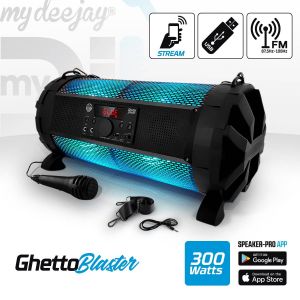 Image de My deejay Enceinte Sono Mobile LED RVB 300W - USB/BT/RADIO + Micro - PowerBank - MyDJ Ghetto Blaster