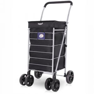 Hoppa Chariot de courses lÈger et pliable ‡ roulettes - 75,6 l - Chariot de rangement robuste ‡ 6 roues - Noir