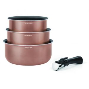 3 casseroles + poignée amovible - aluminium - rose doré - Ø : 16/18/20 cm - tous feux dont induction