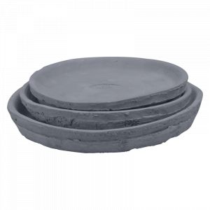Esschert design Set de 3 soucoupes en terre cuite vieillie - Gris - D 23/20/19 cm