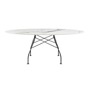 Kartell Table ovale GLOSSY MARBLE 192 x 118 cm (Blanc - Grès finition Marbre et acier verni noir)