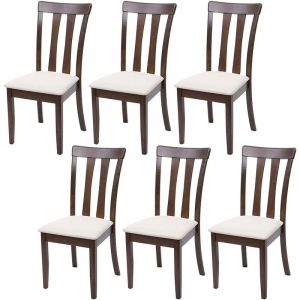 Décoshop26 Lot de 6 chaises de salle à manger en bois massif marron fonce et assise en tissu crème