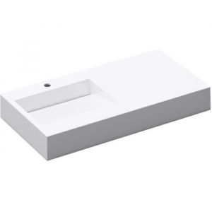 Image de Mai & Mai Lavabo suspendu blanc 100cm vasque à poser avec partie rangement lave mains rectangulaire Col11 100x50x13cm