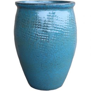 Poséidon 50x68cm, pot grande taille d'extérieur fait main en terre cuite émaillée, résistant au gel, bleu Acier
