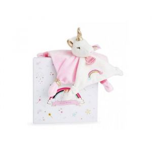 Doudou et Compagnie Doudou tout doux licorne happy 20 cm rose blanche or - lavable a 30° - cadeau naissance - peluche bebe fille