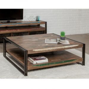 Table B e Carré en Teck Industriel "Loft" 120cm Marron Prix