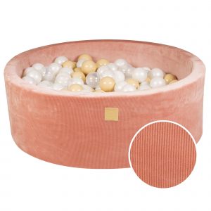 Ronde Piscine 90x30cm, Côtelé, Abricot: Blanc Perle/Beige/Transparent