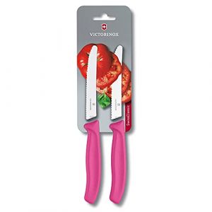 Victorinox Swiss Classic Jeu de 2 Couteaux d'Office, 1 Tranchant Droit, 1 Tranchant Denté, Orange