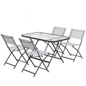 Outsunny Ensemble salon de jardin 5 pièces pliables 4 chaises et table