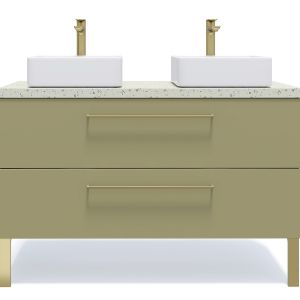 Image de Homifab - Meuble de salle de bain suspendu 2 vasques à poser 120cm 2 tiroirs Vert olive - Glasgow - Vert olive