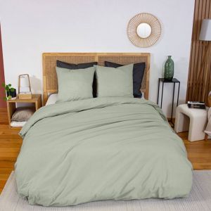 Sweeek - Parure de lit percale de coton 2 places sauge Skala 240 x 220 cm