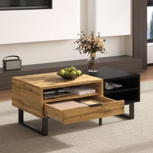 Hauss Spole - Desserte de cuisine 106×50×90,5 cm, 2 tiroirs + 4 portes, avec plan de travail rabattable, meuble de cuisine, mdf, noir