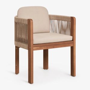 Lot de 2 chaises de salle &agrave; manger avec accoudoirs en bois d'acacia et corde tress&eacute;e Serel Brun Acacia