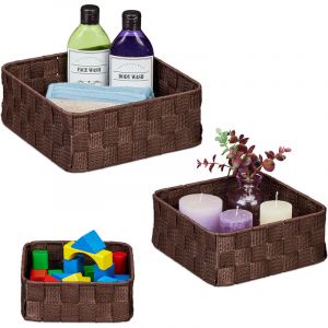 Relaxdays 3 paniers de Rangement, 3 Tailles différentes, Aspect tressé, Corbeille en Plastique, Salle Bain, Marron