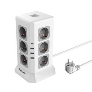 SUNMATIC Tour Multiprise avec USB, Prise Multiple Design Unique, Verticale, 12 Prises et 3 USB avec Interrupteur, Câble 2m