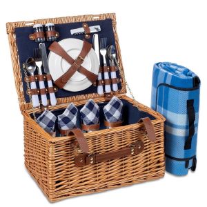 Panier Pique-Nique 4 Personnes en Osier, LifeGoods, 29 Pièces avec Tapis