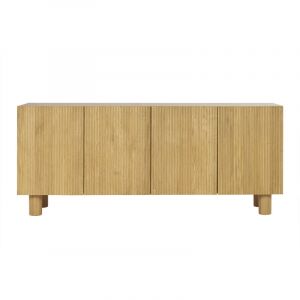 Miliboo Buffet design en bois clair ch&ecirc;ne massif grav&eacute; 4 portes L180 cm GOSHI