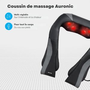 Coussin de massage Shiatsu, Auronic, Appareil de massage &eacute;lectrique, Infrarouge, Noir