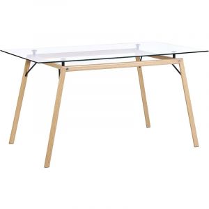 Beliani Table à manger transparente / effet bois clair 140 x 80 cm KAMINA