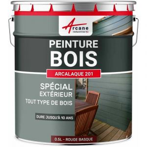 Arcane industries Peinture Bois Extérieur : volets, portails, abri et mobilier de jardin : ARCALAQUE 201-0.5 L Rouge basque - Proche RAL 3011