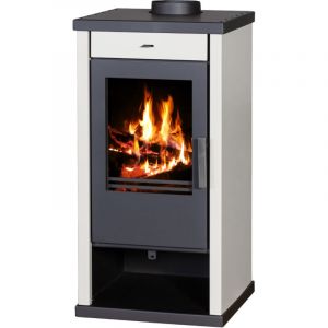 Poêle à bois Vanessa Lux – 9 kW avec panneaux latéraux couleur ivoire et design élégant