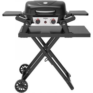 Kekai - Kit Barbecue à Gaz Portable de Table Erie de 5 kW + Chariot Pliable Travel Erie 96,8x58x101 cm Couleur Noir