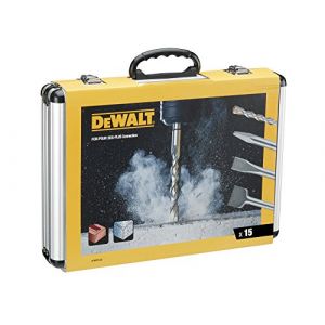 Image de Dewalt Dt9679 (SDS-Plus et coffret de forets 15 pièces, 4 x Burin plat, 1 x Burin pointu, 10 x SDS Plus Foret highper forme la Durance, avec mallette en aluminium)