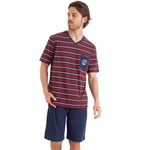 Athena Pyjama court col V homme Rayures Cap Horn multicolore en coton