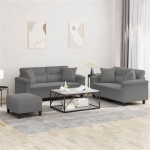 VidaXL Ensemble de canapés 3 pcs coussins Gris foncé Tissu microfibre