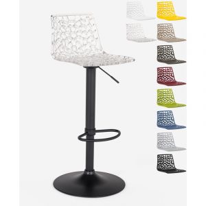 Grand Soleil Tabouret Design Cuisine Bar Base Noire Mate Réglable Spider Matt, Couleur: Transparent