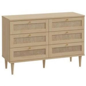 Commode - 6 tiroirs - Décor Chêne - Cannage - L120 x P414 x H80 cm - CALASETTA