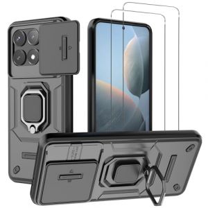 Novago Pour Xiaomi Poco F6 Pro 5g - Pack Coque Magnétique Anneau Résistante Anti Chute + 2 Films Vitre Protection Écran Verre Trempé