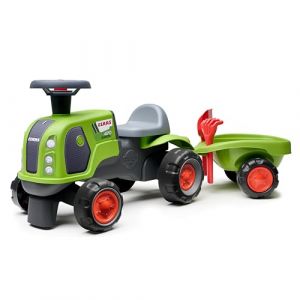 Falk Porteur Tracteur Claas - Vert - Roues Silencieurses - Volant directionnel avec klaxon - Remorque avec Accessoires - 90% de Plastique recyclé - 100% Fabriqué en France - Dès 12 Mois - 312CS