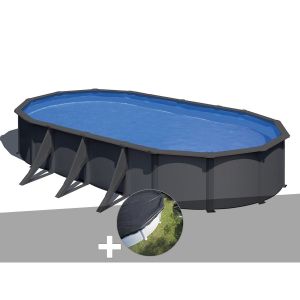 Gre Kit piscine acier gris anthracite Louko ovale 7,44 x 3,99 x 1,22 m + Bâche d'hivernage