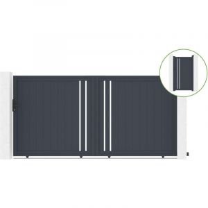Portail coulissant 3,5m giona H.180cm alu + portillon giona H180 gris