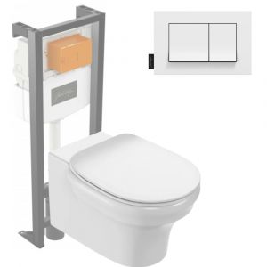 Image de Jacob Delafon Pack WC suspendu sans bride Cléo 1889 + abattant + b ti-support + plaque rectangle blanche