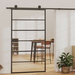 VidaXL Porte coulissante et quincaillerie Verre et Aluminium 102x205cm - Noir