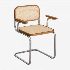Pack de 4 chaises de salle à manger avec accoudoirs Tento SKLUM Marron Bois Foncé Gris Chromé