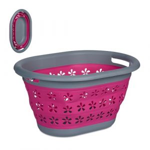 Relaxdays Panier à Linge, Pliable, 17 litres, avec poignées de Transport, HLP : 26,5x50,5x37,5 cm, Rose et Gris